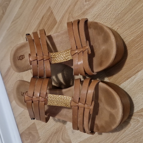 Womens UGG natural leather sandals with leather insole - Picture 1 of 8